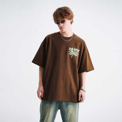 LawFoo national fashion American retro heavy 285g cotton cartoon mouse print loose version couple T-shirt fashion