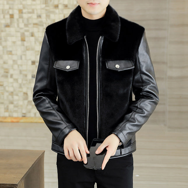 2023 Winter Lapel New Gold Mink Jacket Men's Fur All-In-One Men's Thickened Leather Jacket Light Luxury Fur Jacket
