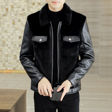 2023 Winter Lapel New Gold Mink Jacket Men's Fur All-In-One Men's Thickened Leather Jacket Light Luxury Fur Jacket