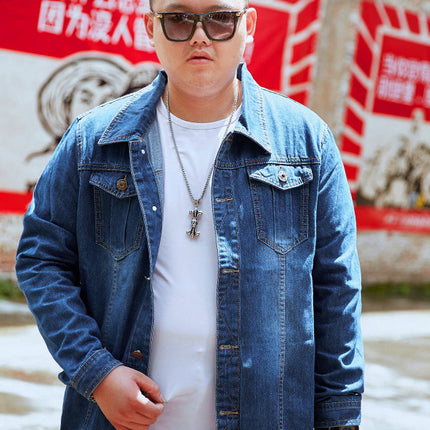Spring and Autumn plus size Men's Denim Jacket Fat Extra Large Denim Shirt Trendy Fat Man Large Work Clothes Top Fat Man Jacket