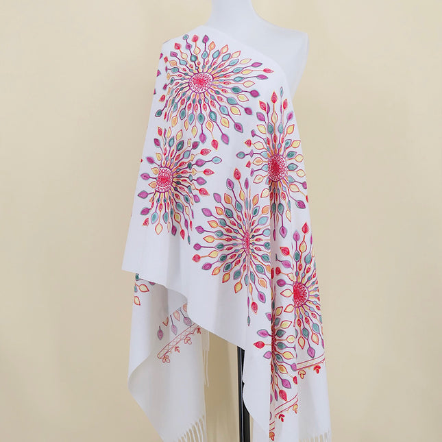 Foreign Trade Imitation Cashmere Sunflower Sunflower Embroidered Flower Scarf Shawl Holiday Ethnic Style Travel Cloak 350g