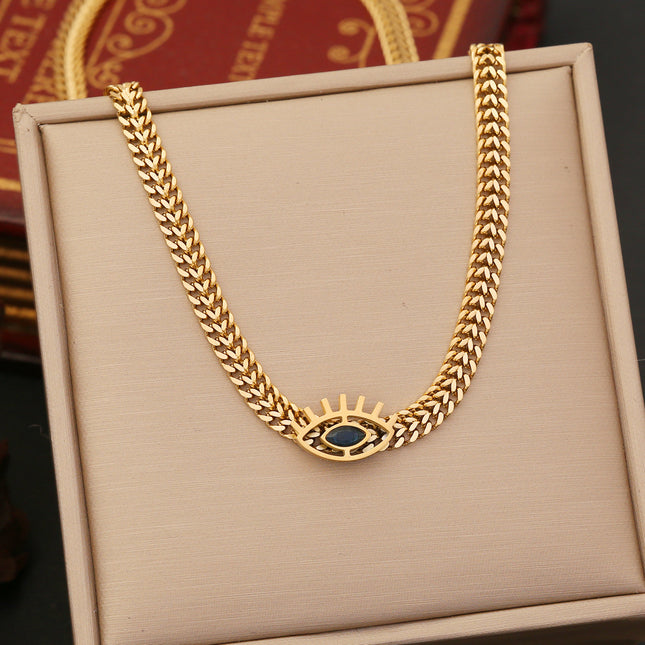 Cross-border new jewelry personalized stainless steel eye necklace fashion flat chain necklace trendy jewelry set N1049