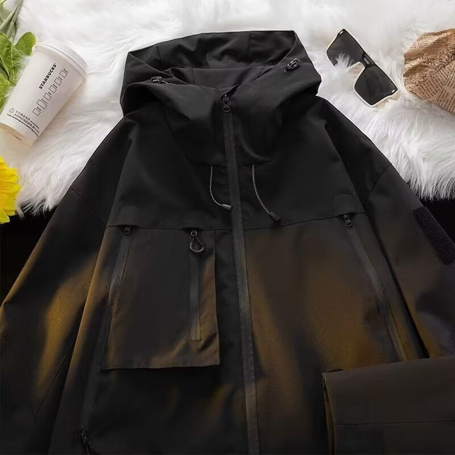 American-Style Functional Men's Jacket, Autumn Loose Mountain-Style Outdoor Work Hooded Jacket, Trendy Outdoor