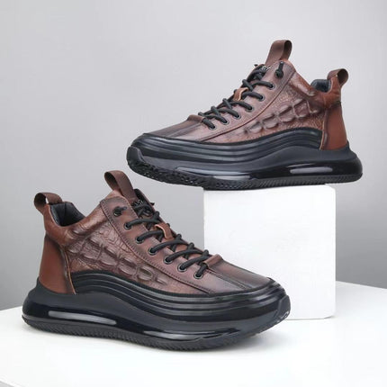 2026 New Model Men's High-Top Sneakers with Air Cushion and Soft Sole, Crocodile Embossed Fashion Casual Sports Shoes for Men