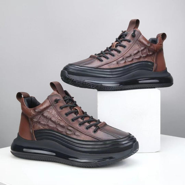 2026 New Model Men's High-Top Sneakers with Air Cushion and Soft Sole, Crocodile Embossed Fashion Casual Sports Shoes for Men