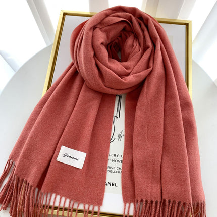 Solid Color Faux Cashmere Scarf for Women, Annual Meeting Red, High-End Feel, Spring and Autumn Woven Neck Scarf, Korean Style Versatile Artistic Warm Shawl