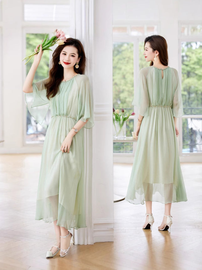 Spring and Summer New Style Elegant Silk Dress High-End Light Luxury Mulberry Silk Dress Light Luxury Style Dress