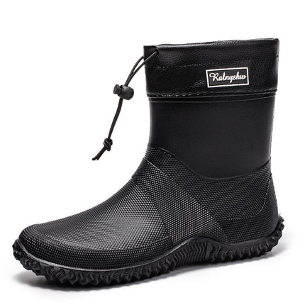 Cross-Border Drawstring Fixed Rain Boots for Men, Short-Tube Waterproof Shoes, Rain Boots, Non-Slip Water Boots, Men's Thick-Soled Kitchen Low-Tube Rubber Shoes