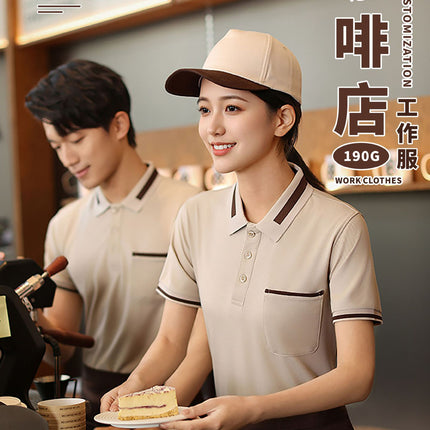 Hotel Catering Waiter Work Clothes Summer Short-Sleeved Restaurant Hot Pot Barbecue Shop Cafe Supermarket T-Shirt Logo