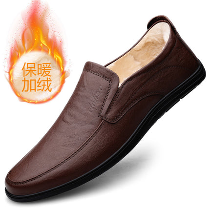 Cross-Border Large Size Business Casual Leather Shoes for Men, Slip-On Loafers, Flat Driving Shoes, All-Season Single Shoes, Cowhide Men's Shoes