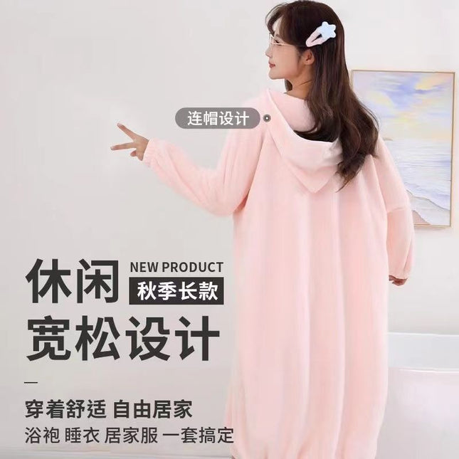 New Hooded Wearing Bath Towel Adult Bathrobe Loose Large Long Bathrobe Absorbent Cloak Poncho Home Clothes