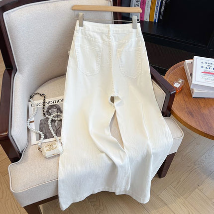 American Style White Jeans Women's Autumn and Winter 2024 New High Waist Dipped Pear Shape Figure Tall Straight Pants