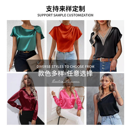 Cross-Border Amazon New Satin Skirt Women's Mini A-Line Skirt Pleated Skirt High Waist Satin Skirt