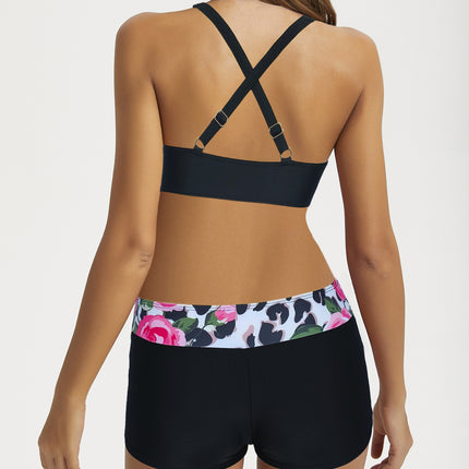 2024 new Amazon European and American plus size women's beach shorts flat angle split bikini swimsuit wholesale bikini