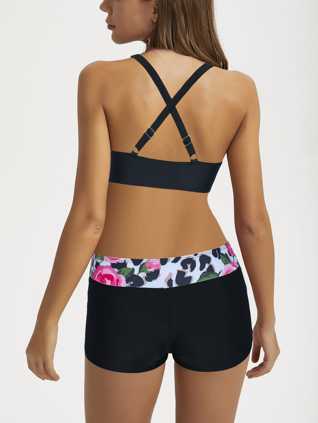 2024 new Amazon European and American plus size women's beach shorts flat angle split bikini swimsuit wholesale bikini