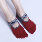 yoga five-finger color matching wine red / Free size