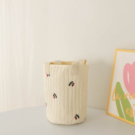 New Baby Stroller Storage Hanging Bag, Bottle and Diaper Bag, Quilted Cotton Embroidered Tote Bucket Bag, Cute Baby Storage