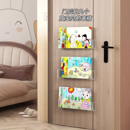 Punch-free Wall Bookshelf Hanging Wall Aisle Door Rear Storage Rack Wall Hanging Transparent Acrylic Children's Picture Book Display Rack
