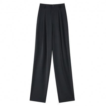 High-End Women's Suit Pants Spring and Summer New High-Waisted Drape Wide-Leg Pants Loose Double-Button Slimming Narrow Floor-Length Trousers