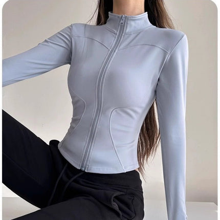 Sports Jacket Nylon Quick-Drying Yoga Wear Stand-Up Collar Sports Running Jacket Long-Sleeved Breathable Training Yoga Top
