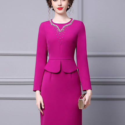Zhili's Super Figure-Flattering Dress, New Spring 2026 Model, Formal Occasion Rhinestone Embellished Faux Two-Piece Bodycon Dress