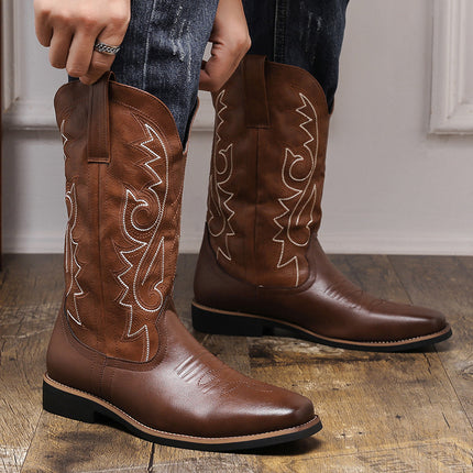 Cross Border plus size Men's Boots 2025 Autumn and Winter High Boots Men's Boots 48 Size British Style High Boots 38 Embroidered Leather Boots