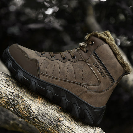 Cross-Border Winter New Cotton Shoes Men's Fur Integrated Snow Boots Outdoor Sports Hiking Boots Fleece-Lined Warm Men's Shoes 47
