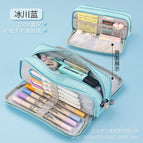Oxford cloth double-open pencil case [light blue]