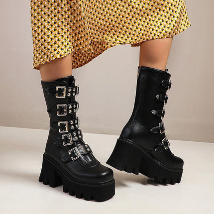 Martin Boots Women's High-heeled Motorcycle Boots Foreign Trade Autumn and Winter New Arrival Boots Thick-soled Short Boots Women's Punk Style Mid-heeled Boots