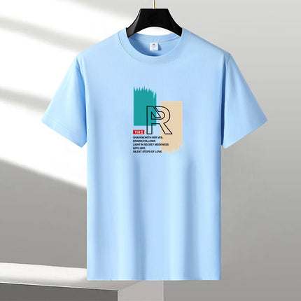 Heavy New Style Pure Short-sleeved T-shirt Men's Cotton Round Neck Cotton plus size Trendy Summer Youth Half-sleeved T-shirt Base Shirt