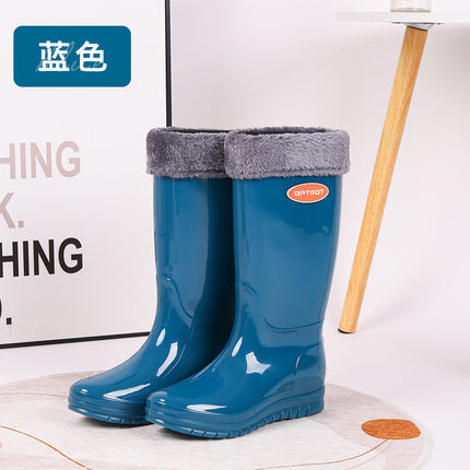 Women's Rain Shoes Korean Style Fashionable Mid-barrel High-bark Rain Boots Thick Sole Non-slip Waterproof Plus Cotton Velvet Warm Cover Shoes Outdoor Water Shoes