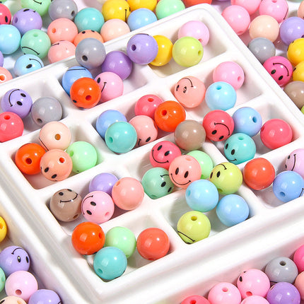 Acrylic Color Cartoon Smiley Face Straight Hole Round Beads Kindergarten Educational Beads DIY Homemade Bracelet Pendant Jewelry