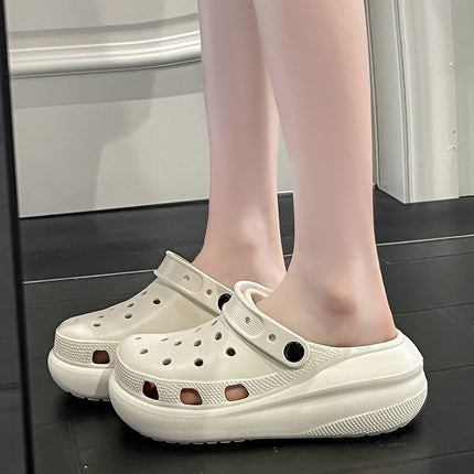 【Factory Direct Sale】Thick-Soled Puff Hole Slippers for Women, Summer 2025, Solid Color, Beach Closed-Toe Slippers, Can Be Worn Outside