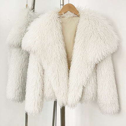 Cross-Border Aliexpress Women's Winter Short Large Lapel Faux Fur Imitation Beach Wool Fur Coat Women's Fur Coat