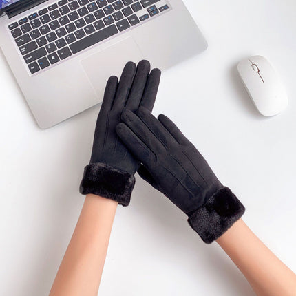 Autumn and Winter Warm Gloves Women's fleece-lined Thickened Hair Mouth Outdoor Riding Driving Sports Touch Screen Velvet Gloves Women