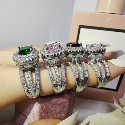 ebay AliExpress cross-border european and american fashion ring best selling square colored diamond ladies daily wedding r4898