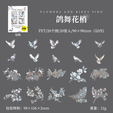 Flowers, Birds, Chirping Leaves, Pet Special-Shaped Sticker Pack, Landscaping Ins Style Bird Handbook Material, Mobile Phone Case Sticker