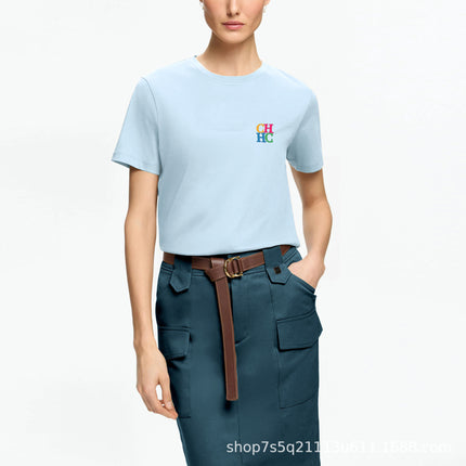 Chhc Summer Printed Pure Cotton Short-Sleeved T-Shirt with Letter Design for Men and Women, Cross-Border Hot-Selling Model, Dropshipping and Fast Selling