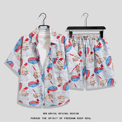 Men's Ins Summer Loose Short-Sleeved Shorts Suit Trendy and Handsome Beach Floral Couple Clothes Hawaiian Style Shirt