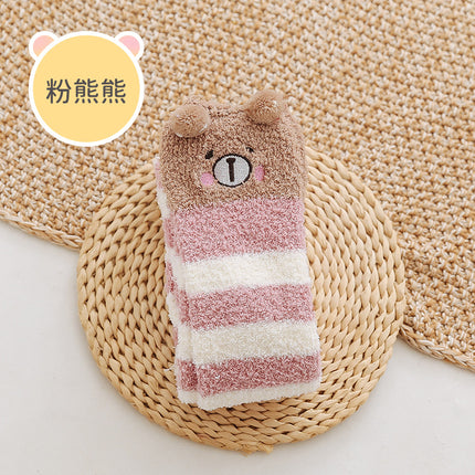 Coral fleece winter thickened socks women's Christmas socks cute cartoon home socks floor over-the-knee long women's socks ins