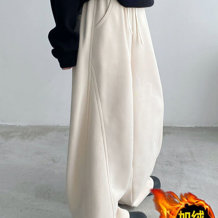[baby velvet] autumn and winter new fleece-lined thickened banana pants women's embroidered machete pants pants fashion casual pants pants
