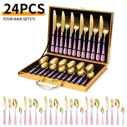 Cross-border Amazon stainless steel tableware 24 pieces suit Western tableware steak knife fork spoon gift box tableware suit