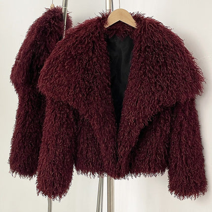 Cross-Border Aliexpress Women's Winter Short Large Lapel Faux Fur Imitation Beach Wool Fur Coat Women's Fur Coat