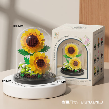 Compatible with Lego Forever Flower Sunflower Rose Fleshy Potted Plants Assembled Building Blocks Toy Valentine's Day Gift for Girls