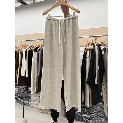 High-End Gray Straight Wide-Leg Pants for Women, Floor-Length Pants for Spring and Autum, Versatile Loose Towel Pants, Casual Drapedy Pants