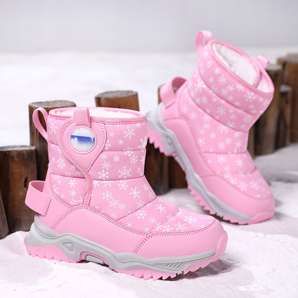 Children's Snow Boots for Girls, New Winter Style, Northeast Large Cotton Shoes, Fleece-Lined, Thickened, Warm, Boys' Outdoor Mid-Calf Boots