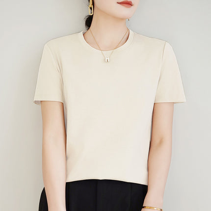 100 mercerized cotton short-sleeved T-shirt women's 2025 summer new V-neck cotton pullover vest cool feeling ice silk base