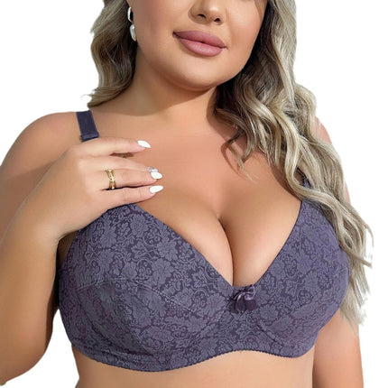A cross-border new European and American ultra-thin steel ring lace adjustable bra luxury printed enlarged underwear