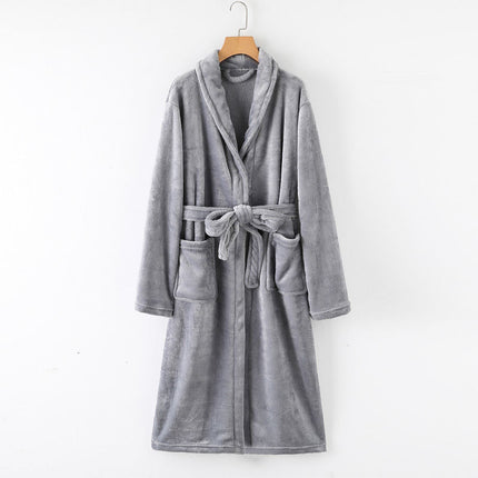 2024 New Autumn and Winter Flannel Bathrobe Flannel Nightgown Long-Sleeved Extended Bathrobe Ready-Made Home Clothes Wholesale