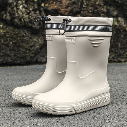 Men's Waterproof Rain Boots with Cuffs, Fishing Water Shoes, Fleece-Lined, Non-Slip Kitchen Work Rubber Shoes, Comfortable Soft-Soled Rain Boots